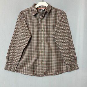 Columbia Flannel Shirt Youth Large Red Brown Long Sleeve Button Collar
